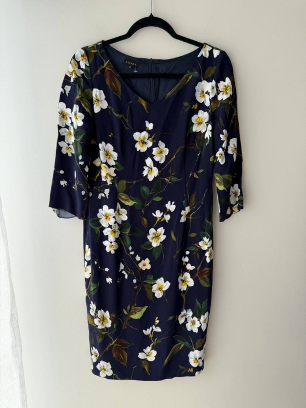 Escada Magnolia Print V-Neck Dress